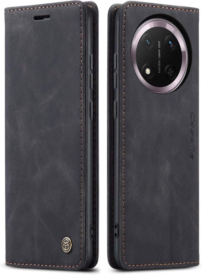 UNBLACK Phone Case Cover Luxury PU Leather Design 013 Flip Cover Card Slot Holder Cover Compatible with Honor X9C / Honor x60 Pro (Black)