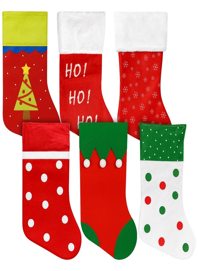 REGENT Felt Christmas Stockings Set of 6 - Soft Fabric Holiday Stockings with Assorted Designs, 16-Inch Large Size for Gifts, Candy & Décor - Image 1