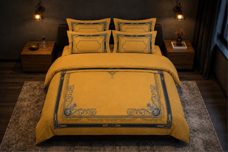 HOMETOPIA King Size 6 Piece Bedding Set Designer Hand Drawn Print Comforter Set Cooling Breathable Soft Stretch Fabric Luxury Duvet Set for AC Room - Image 1