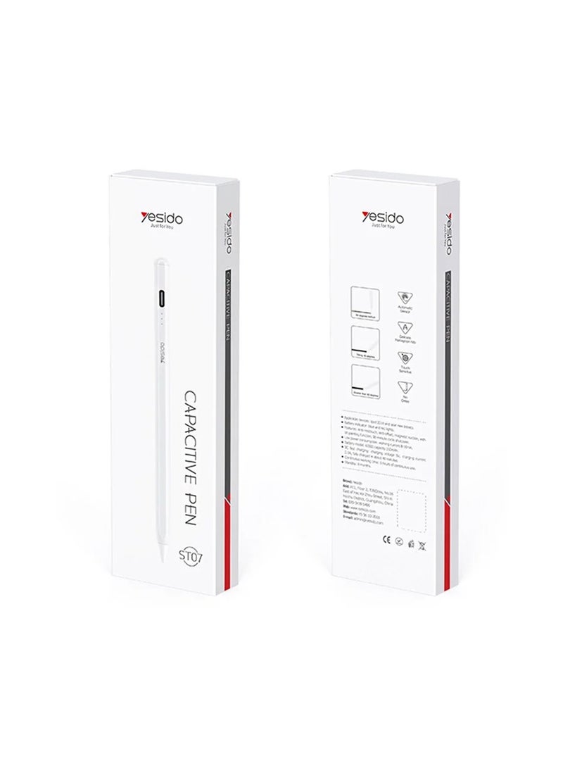 Yesido ST07 Active Capacitive Stylus Lightweight Touch Screen Pencil Compatible With iPad White - Image 1