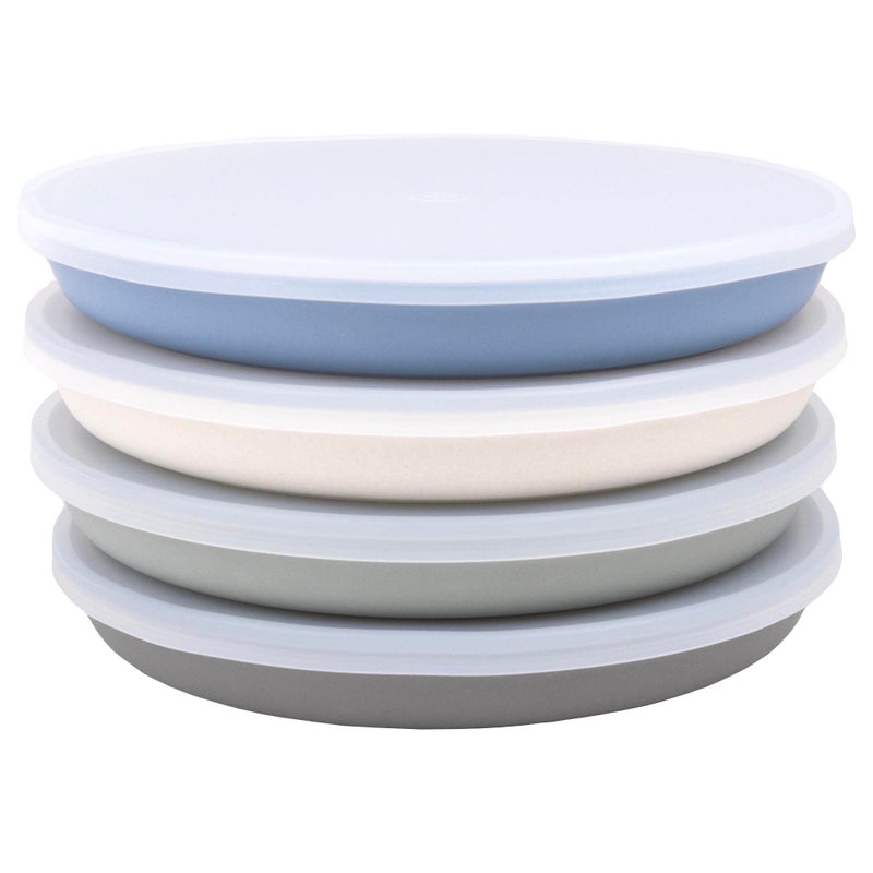 WeeSprout Bamboo Plates, Set of 4, Kid-Sized Dinnerware, Dishwasher Safe Melamine Dishware (Pastel Coral, Blue, Mint & Off White, Without Lids) - Image 1