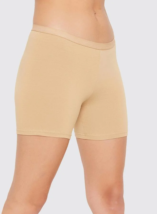 Clovia  Nude Mid -Waist Boyleg Cotton Blend Panty for Women | Best Price UAE