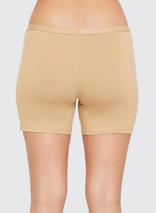 Clovia  Nude Mid -Waist Boyleg Cotton Blend Panty for Women | Best Price UAE