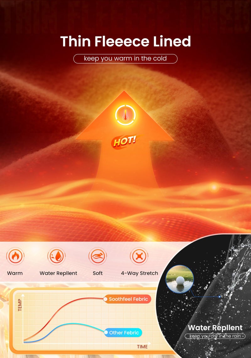 Soothfeel Men's Fleece Lined Pants 30"/32"/34" Golf Work Dress Pants Casual Insulated Warm Winter Trousers with Pockets Black L30Ã—W30 - Image 3