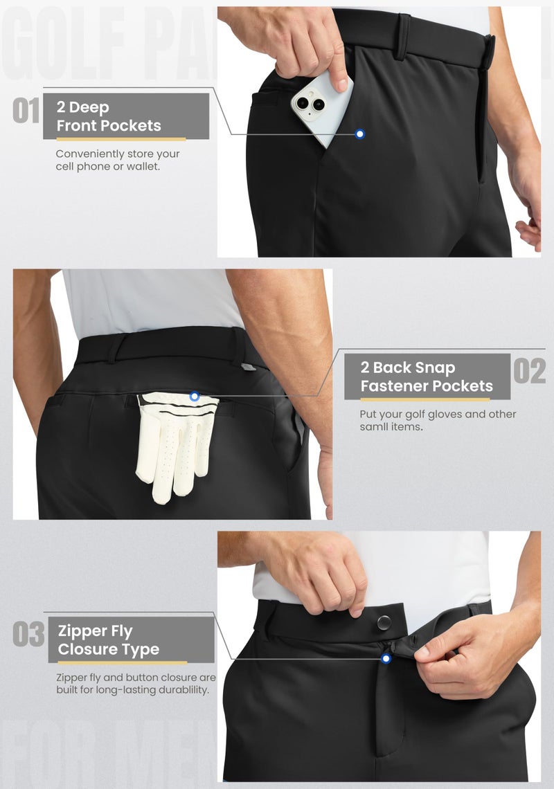 Soothfeel Men's Fleece Lined Pants 30"/32"/34" Golf Work Dress Pants Casual Insulated Warm Winter Trousers with Pockets Black L30Ã—W30 - Image 4