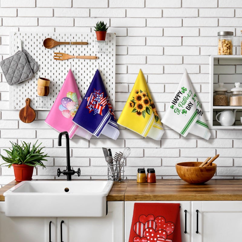 FuWeave 20 Pcs Holiday Kitchen Towels Seasonal Decorative Hand Towels Set Christmas Dish Cloths Winter Valentine's Day 16 x 24 Colorful Wash Cloths with Hanging Loop(Fresh) - Image 5