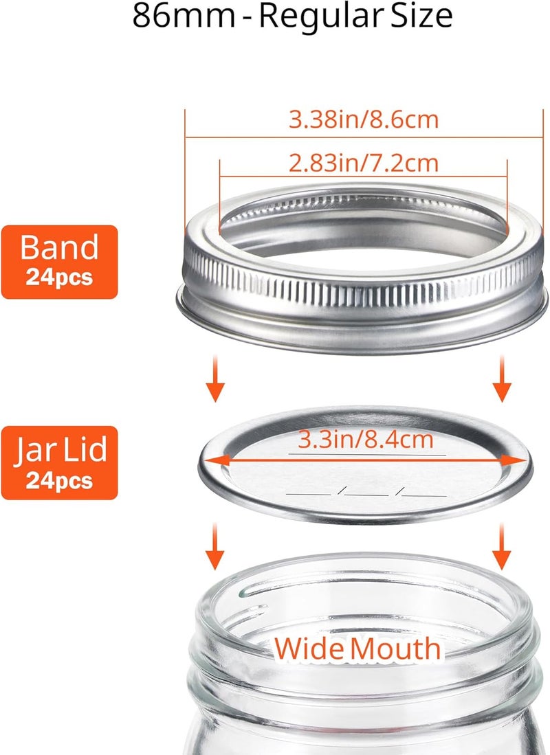 Wide Mouth Mason Jar Lids 24 Set Split-Type Design - Leakproof Silicone Seal Reusable Canning Lids for Home Canning Pantry Organization Home Cooks - Image 2