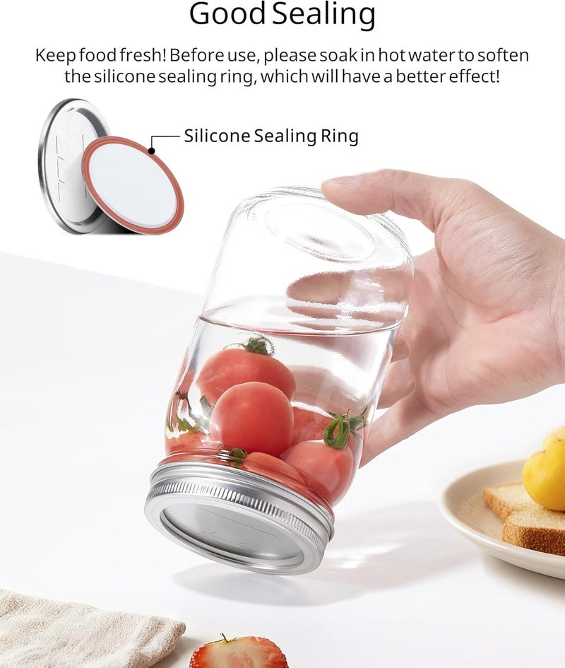 Wide Mouth Mason Jar Lids 24 Set Split-Type Design - Leakproof Silicone Seal Reusable Canning Lids for Home Canning Pantry Organization Home Cooks - Image 3