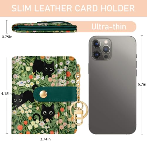 Jogjam Black Cat Floral Rfid Women Wallet, Small Slim Thin Credit Card Wallet, PU Leather Bifold Cash Zipper Coin Pocket ID Window for Female Ladies Teen Girls Girly - Image 5