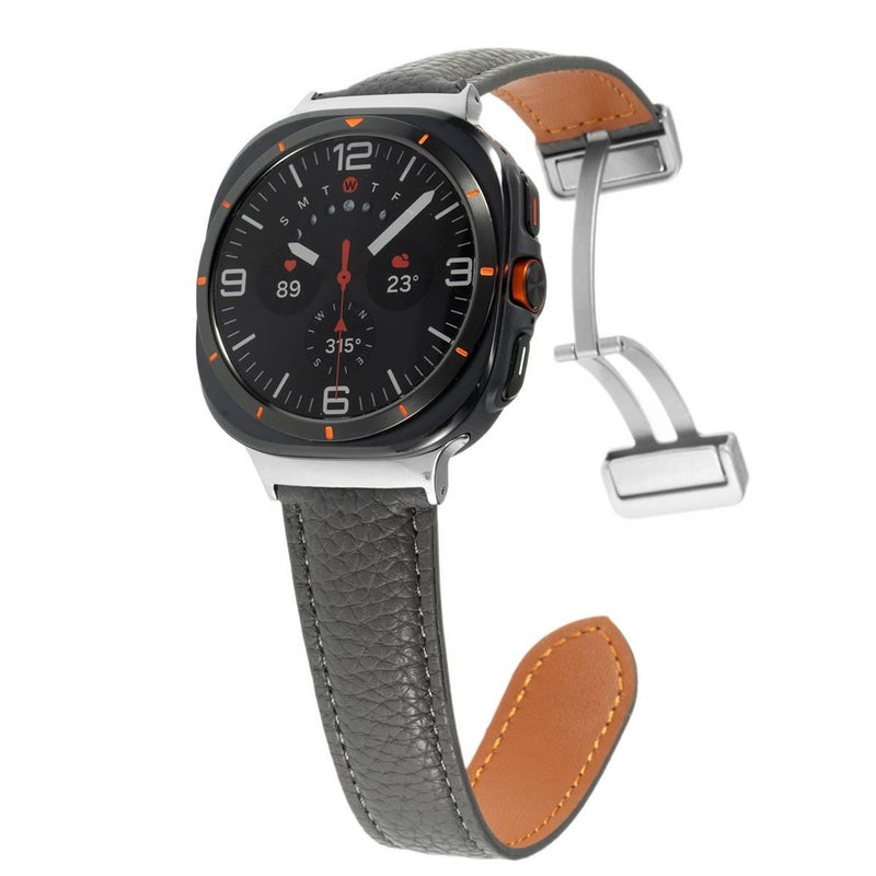 GLX سوار ساعة ذكية سوار جلدي كلاسيكي متوافق مع Samsung Galaxy Watch Ultra بملاءمة قابلة للتعديل وحزام بديل للاستخدام اليومي باللون رمادي قابل للتعديل باللون الرمادي - Image 1