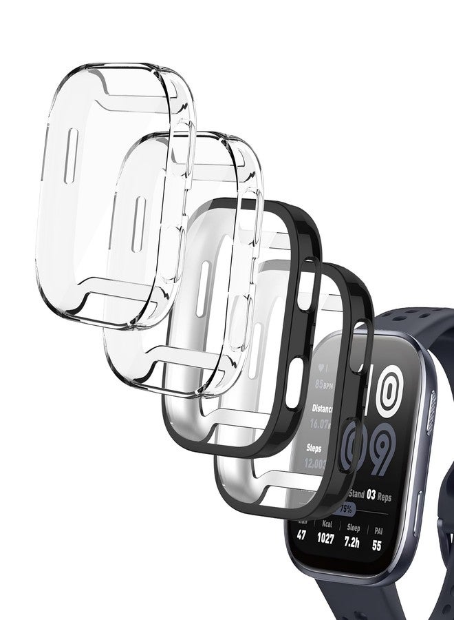 Orzero (4 Pack) Watch Case Compatible for Amazfit Bip 6, TPU Full Body Protective Cover Scratch Resistant Shock Absorbing Ultra Slim - Black*2+Clear*2 - Image 1
