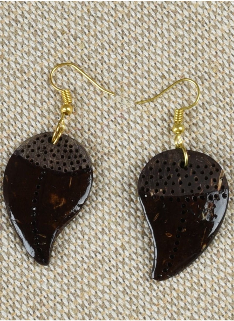 N & H - Women's Handmade Coconut Shell Leaves Shaped Necklace with Earrings Set - Image 1