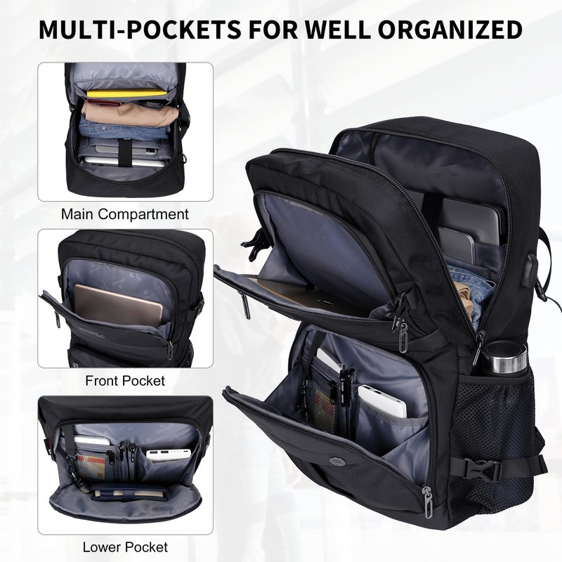 WITZMAN Carry on Travel Backpack for Men Women Laptop Backpack with USB Charging Port Airline Approved(B683 Classic Black) - Image 3