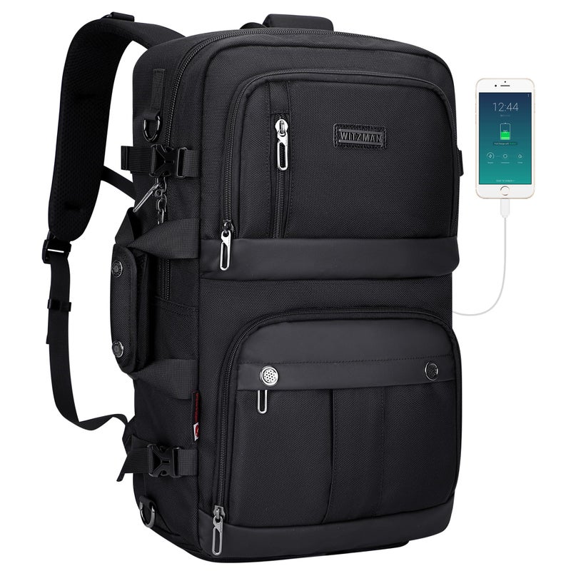 WITZMAN Carry on Travel Backpack for Men Women Laptop Backpack with USB Charging Port Airline Approved(B683 Classic Black) - Image 1
