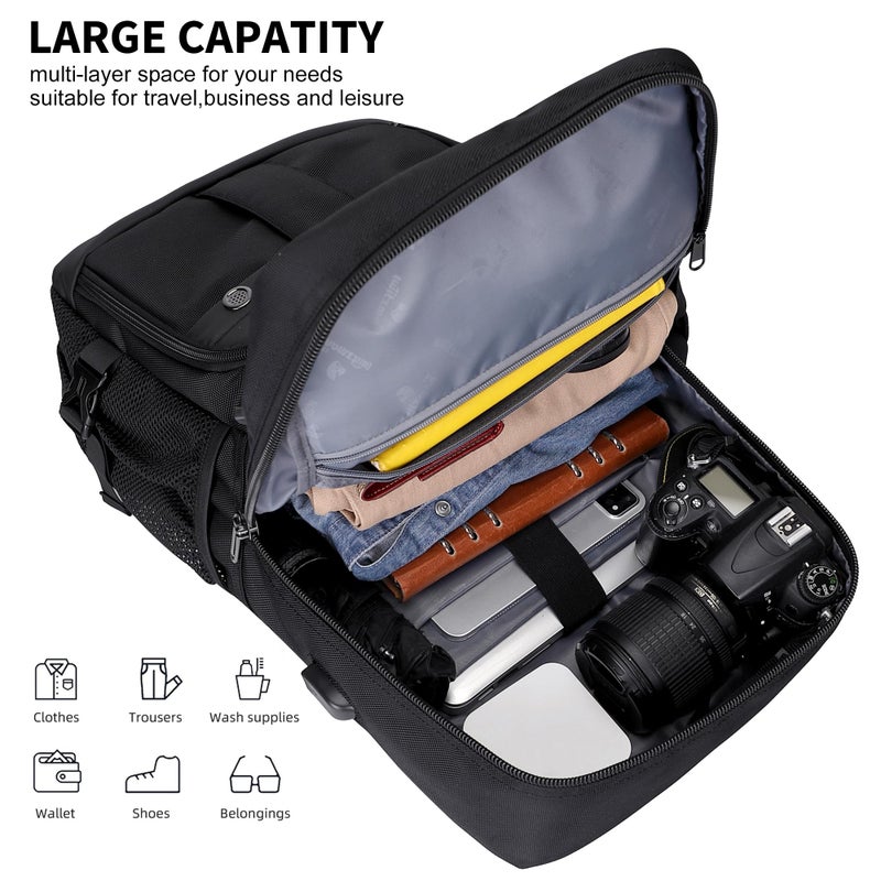 WITZMAN Carry on Travel Backpack for Men Women Laptop Backpack with USB Charging Port Airline Approved(B683 Classic Black) - Image 4