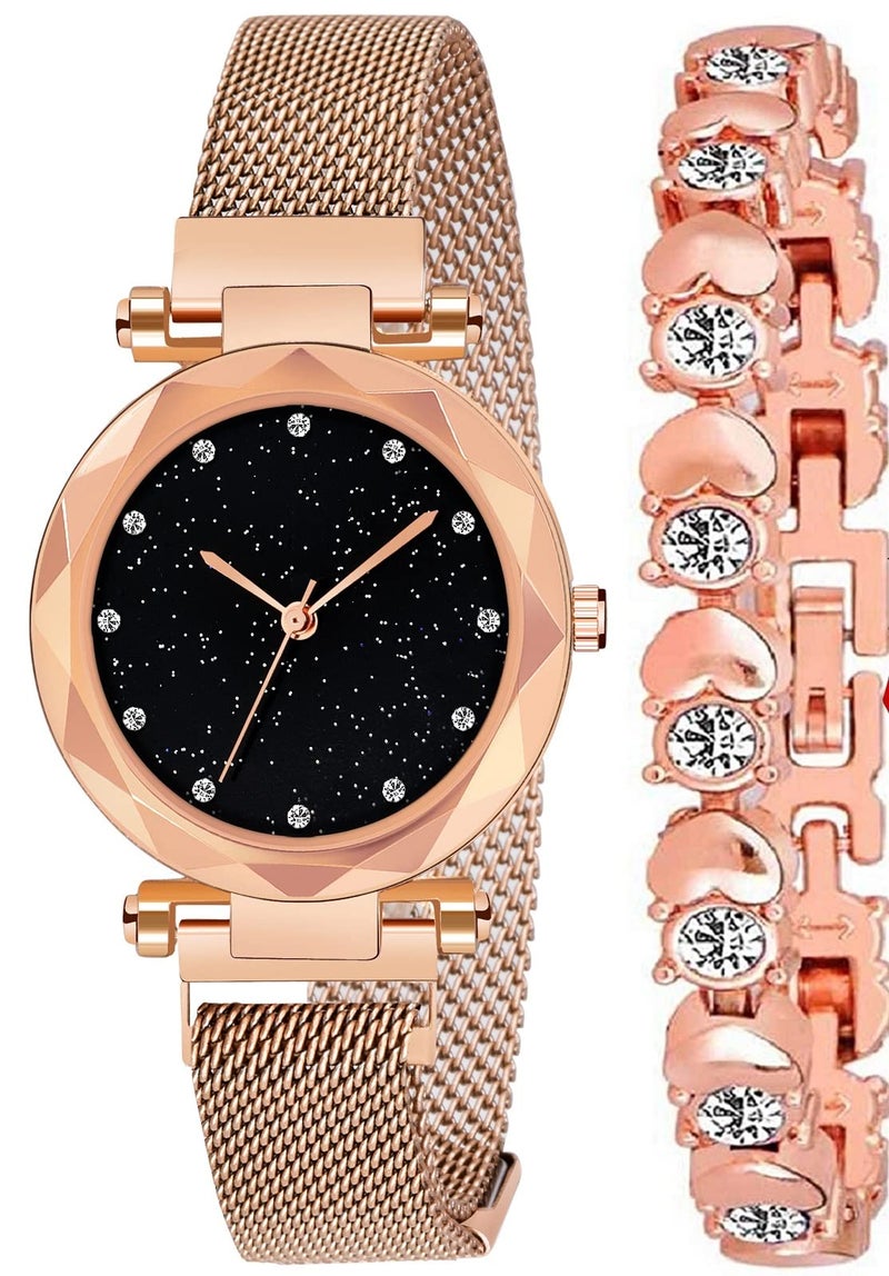 Acnos® Premium Casual Analogue Women's Watch(Black Dial Platinum Colored Strap) - Image 1
