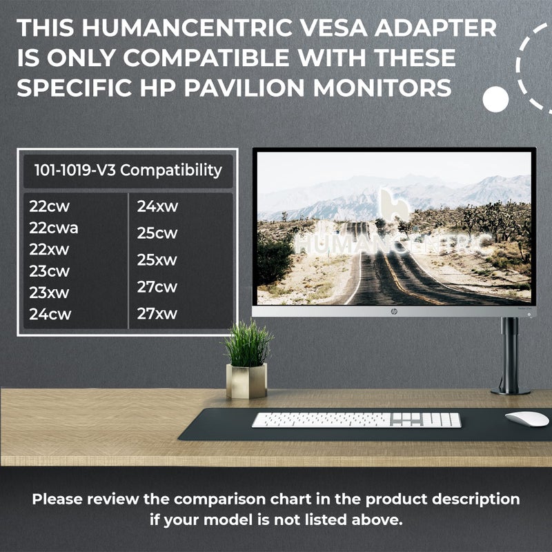 HumanCentric محول تركيب VESA من HumanCentric متوافق مع شاشات HP Pavilion 27xw و 25xw و 24xw و 23xw و 22xw و 22cwa و 27cw و 25cw و 24cw و 23cw و 22cw - Image 2