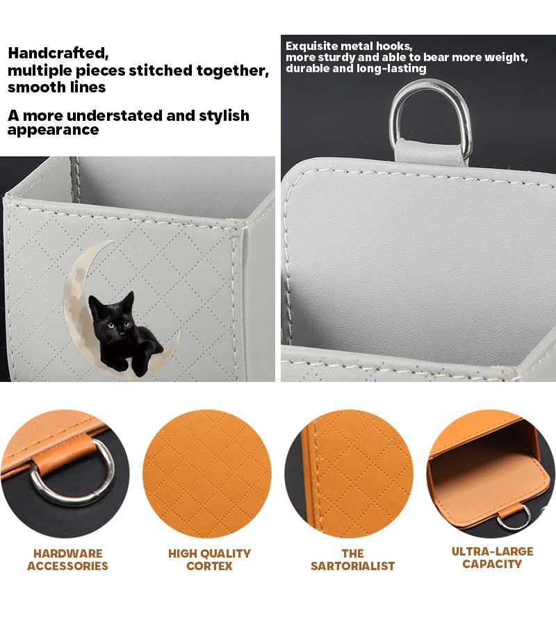 Faux Leather Car Air Vent Organizer Bag Black Quilted Storage Pouch With Metal Hook For Glasses Keys Phone Universal Vehicle Interior Accessories - Image 4