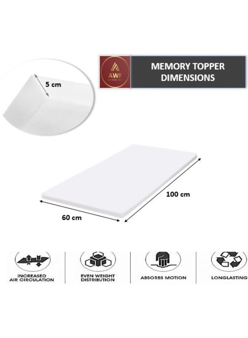 AL WADI FURNITURE AWF AL WADI FURNITURE 5cm Thick Luxury Soft Ventilated Visco Memory Foam Toddler/Crib/Baby Bed Mattress Topper,with Removable Belgium Jacquard Cotton Non-Slip Cover, Max Back Support - 60W x 100L cm  - Image 2