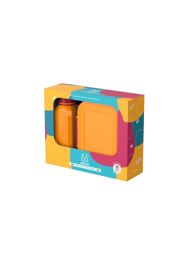 m-design Lunch Box Set + Water Bottle 800 milliliter -Orange/Fuchsia - Image 1