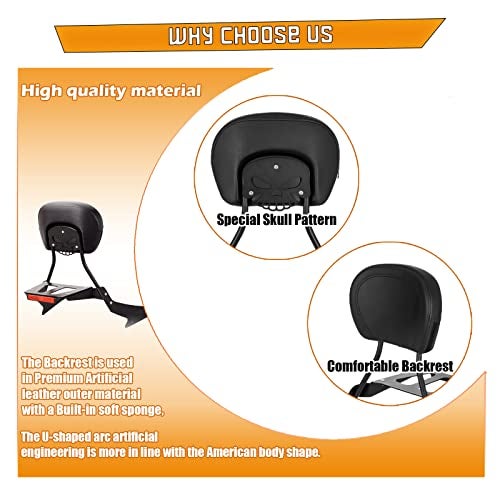 Kinglemc Powersports Sissy Bar with Backrest Luggage Rack for Suzuki Boulevard M109 R with Docking Hardware(Black,Non-Studded) - Image 3