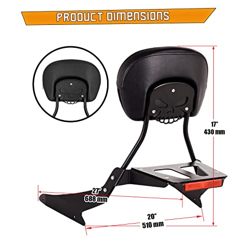 Kinglemc Powersports Sissy Bar with Backrest Luggage Rack for Suzuki Boulevard M109 R with Docking Hardware(Black,Non-Studded) - Image 5