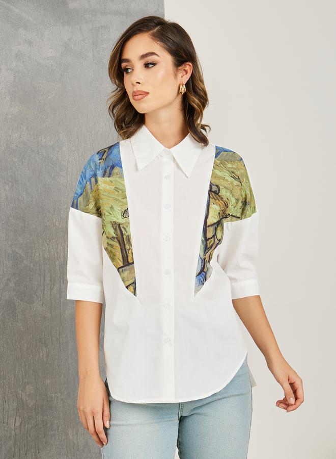 Take Two Patch Print Detail Shirt With Button Placket - Image 1