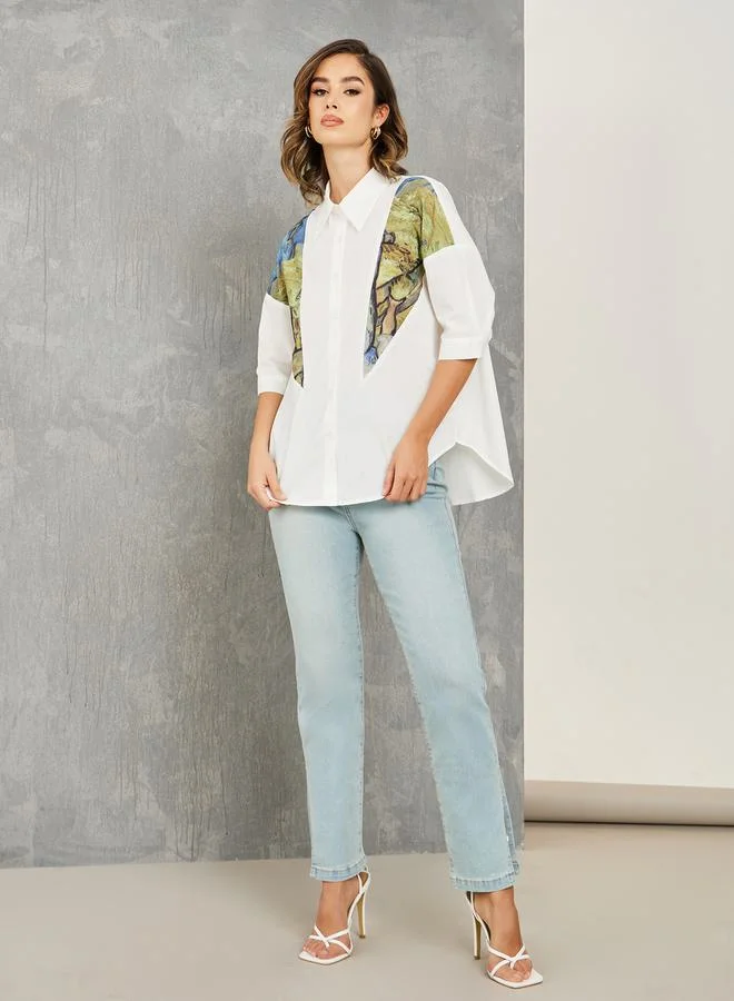 Take Two Patch Print Detail Shirt with Button Placket