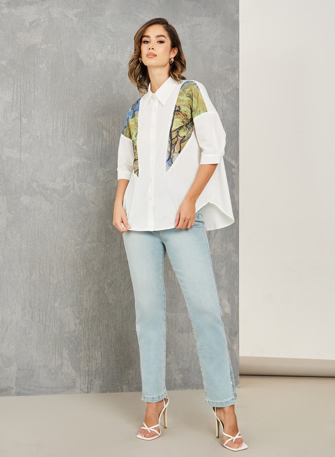Take Two Patch Print Detail Shirt With Button Placket - Image 2