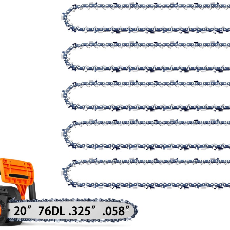 JINFFR 5 Pack 20 Inch Chainsaw Chain .325" Pitch .058" Gauge 76 Drive Links Fits Blue Max 53543, 52209, 8901, 8902, for Supmix 62cc, Stihl, Oregon and More (5 Chains) - Image 1