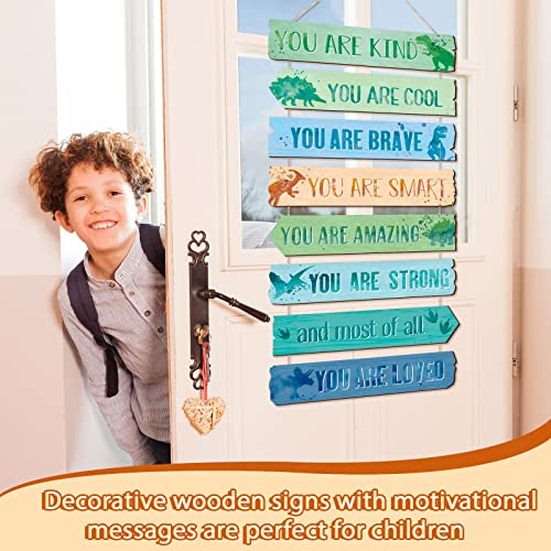 Qunclay Inspirational Girl Room Decor Aesthetic Art Wall Hanging Sign Inspiring Colorful Rainbow Wooden Decoration for Kids Teens Toddler Boy Baby Bedroom Nursery Dorm Decor, 6-12 Years old (Dinosaur) - Image 2