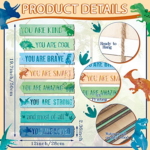 Qunclay Inspirational Girl Room Decor Aesthetic Art Wall Hanging Sign Inspiring Colorful Rainbow Wooden Decoration for Kids Teens Toddler Boy Baby Bedroom Nursery Dorm Decor, 6-12 Years old (Dinosaur) - Image 3