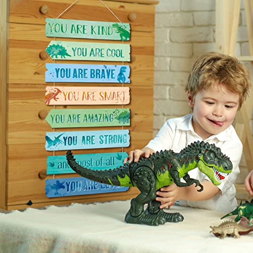 Qunclay Inspirational Girl Room Decor Aesthetic Art Wall Hanging Sign Inspiring Colorful Rainbow Wooden Decoration for Kids Teens Toddler Boy Baby Bedroom Nursery Dorm Decor, 6-12 Years old (Dinosaur) - Image 5