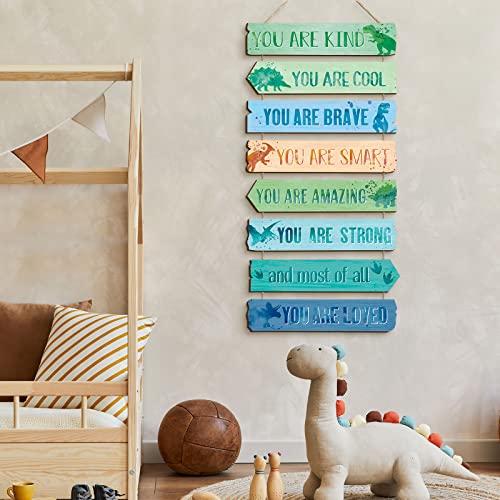 Qunclay Inspirational Girl Room Decor Aesthetic Art Wall Hanging Sign Inspiring Colorful Rainbow Wooden Decoration for Kids Teens Toddler Boy Baby Bedroom Nursery Dorm Decor, 6-12 Years old (Dinosaur) - Image 4