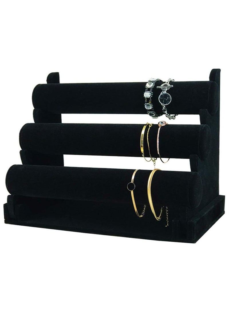 حامل أساور مخملي قابل للفصل بثلاث طبقات منظم لعرض أساور الساعات والمجوهرات - Image 1