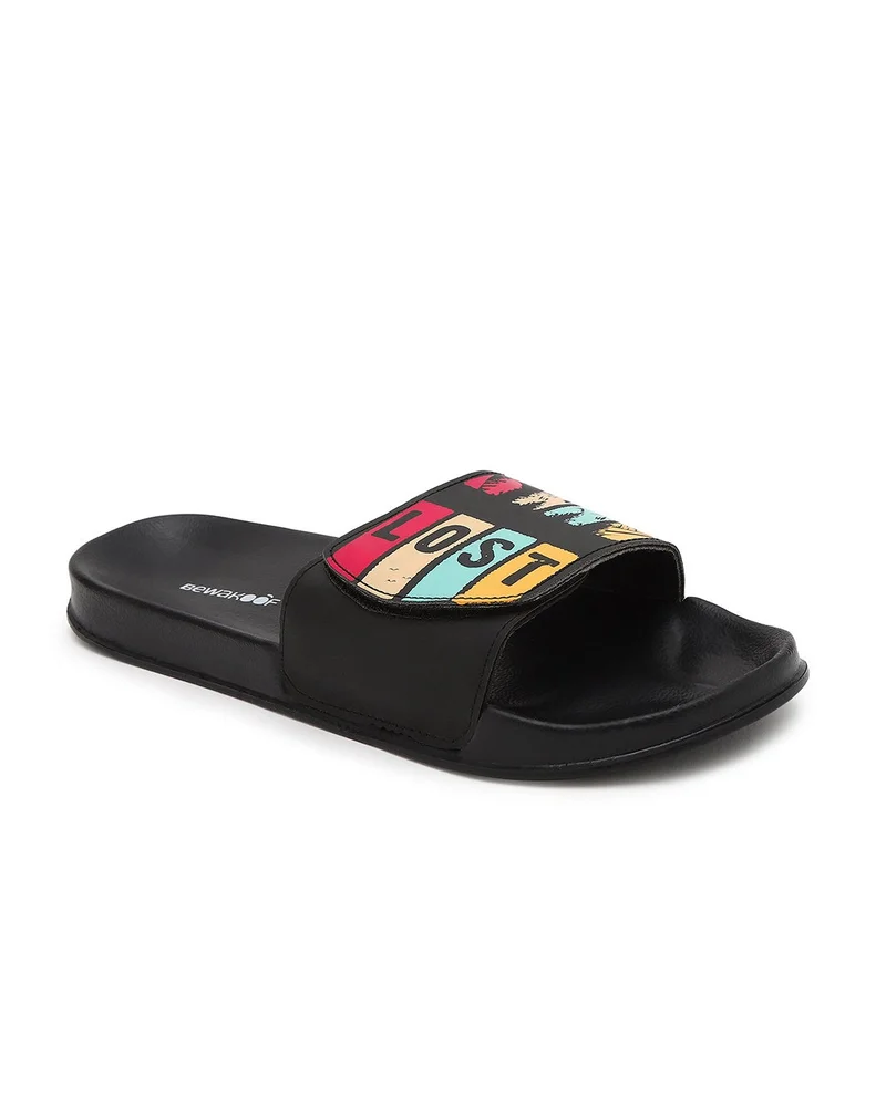 Men's Black Lost Printed Velcro Sliders