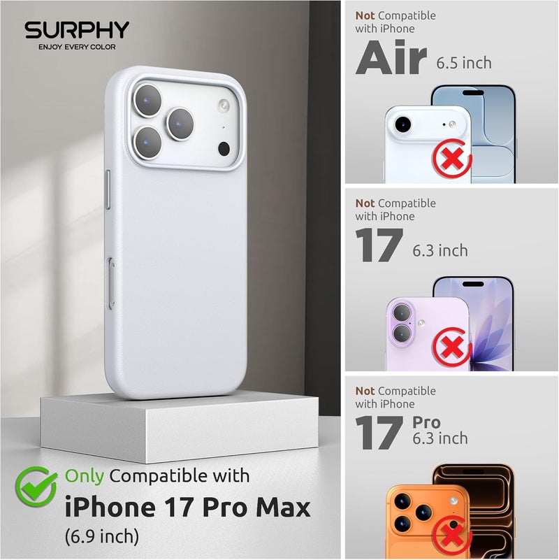 SURPHY Designed for iPhone 17 Pro Max Leather Case, Compatible with MagSafe Wireless Charging Faux Leather Case with Metallic Buttons and Microfiber Lining for 17 Pro Max 6.9 inch 2025, Cool White | High-quality faux leather mobile phone case iPhone 17 Pro Max case for all magnetic accessories, cool white - Image 2