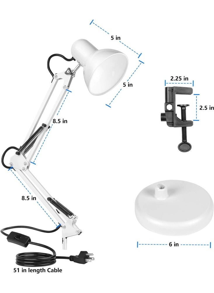 Tertial - Metal Adjustable Swing Arm Desk Lamp with Interchangeable Base - White - Image 1