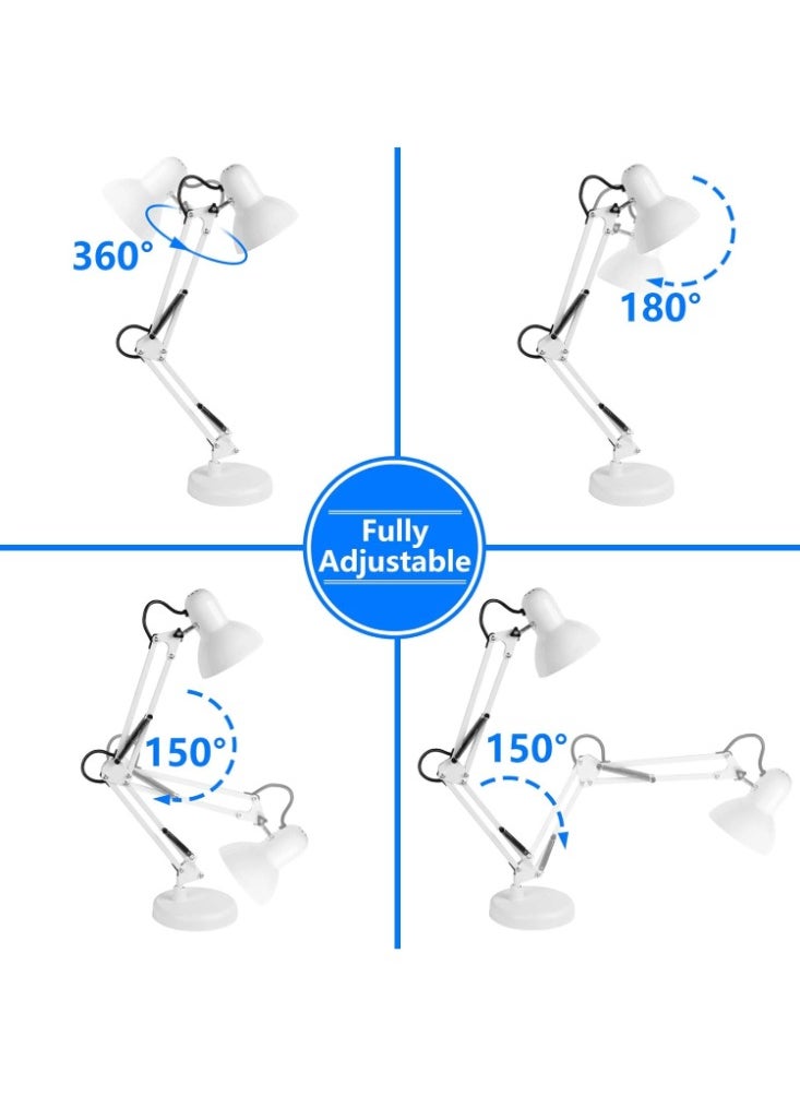 Tertial - Metal Adjustable Swing Arm Desk Lamp with Interchangeable Base - White - Image 1