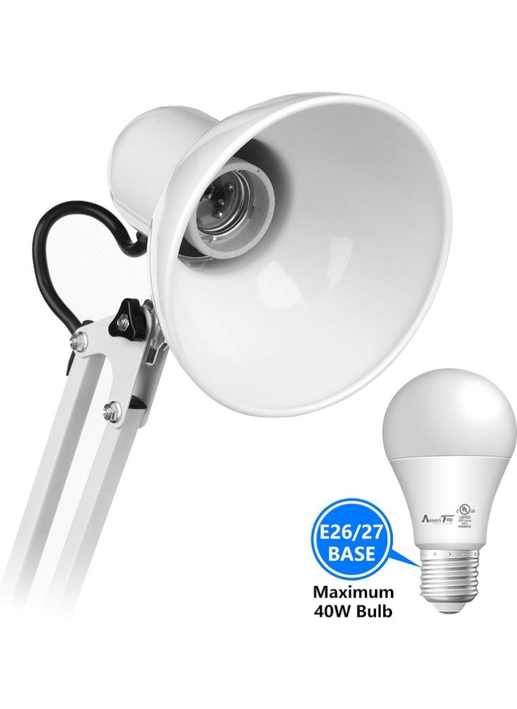 Tertial - Metal Adjustable Swing Arm Desk Lamp with Interchangeable Base - White - Image 1