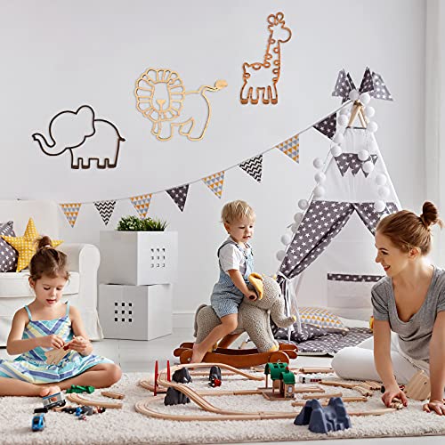 Yulejo 3 Pieces Nursery Wall Decor Jungle Theme Nursery Decoration Wooden Woodland Safari Animal Wall Decor with Glue Points for Bedroom - Image 5