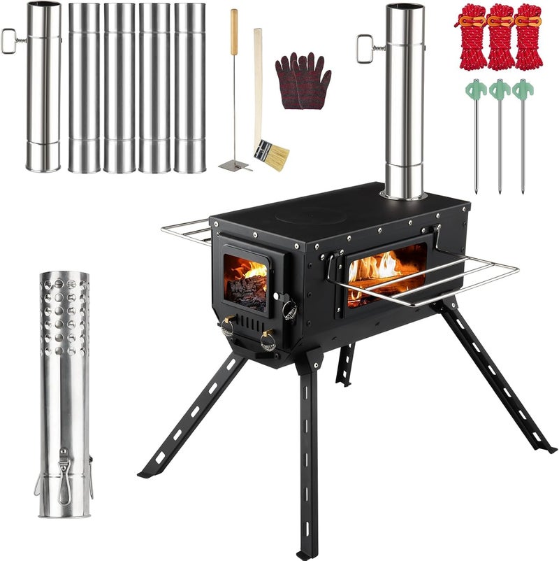 AVOFOREST Tent Stove AVOFOREST Wood Stove with Tall Feet,Portable Hot Tent Stove with 6 Stainless Chimney Pipes for Outdoor & Cooking, Ice Fishing, Hunting - Image 1