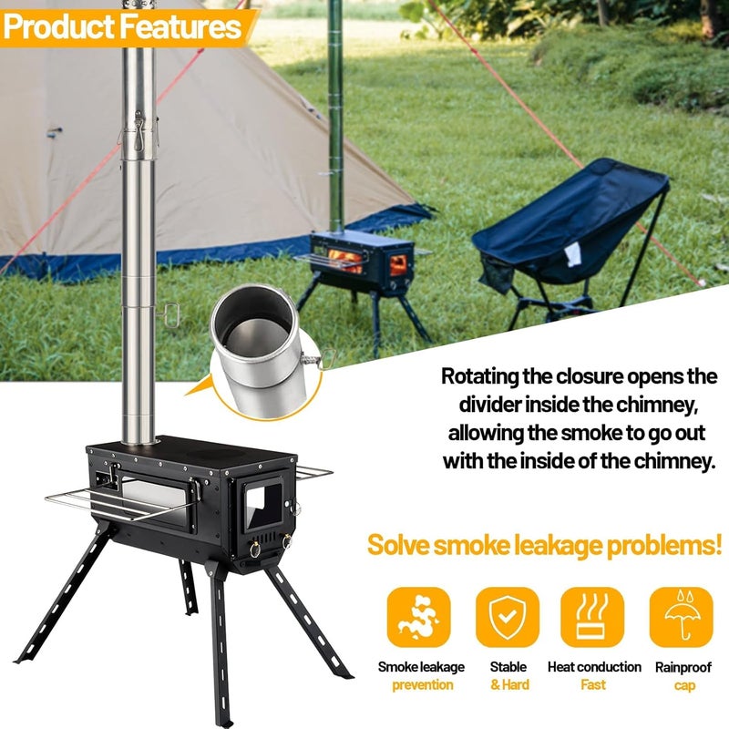 AVOFOREST Tent Stove AVOFOREST Wood Stove with Tall Feet,Portable Hot Tent Stove with 6 Stainless Chimney Pipes for Outdoor & Cooking, Ice Fishing, Hunting - Image 4