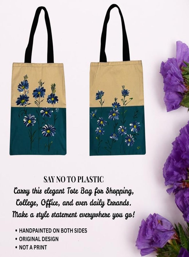 SwapKreations Handpainted Floral Multicolour Tote Bag - 100% Cotton, Eco-Friendly, Reusable Bag for Women & Girls Multicolour 3 - Image 4