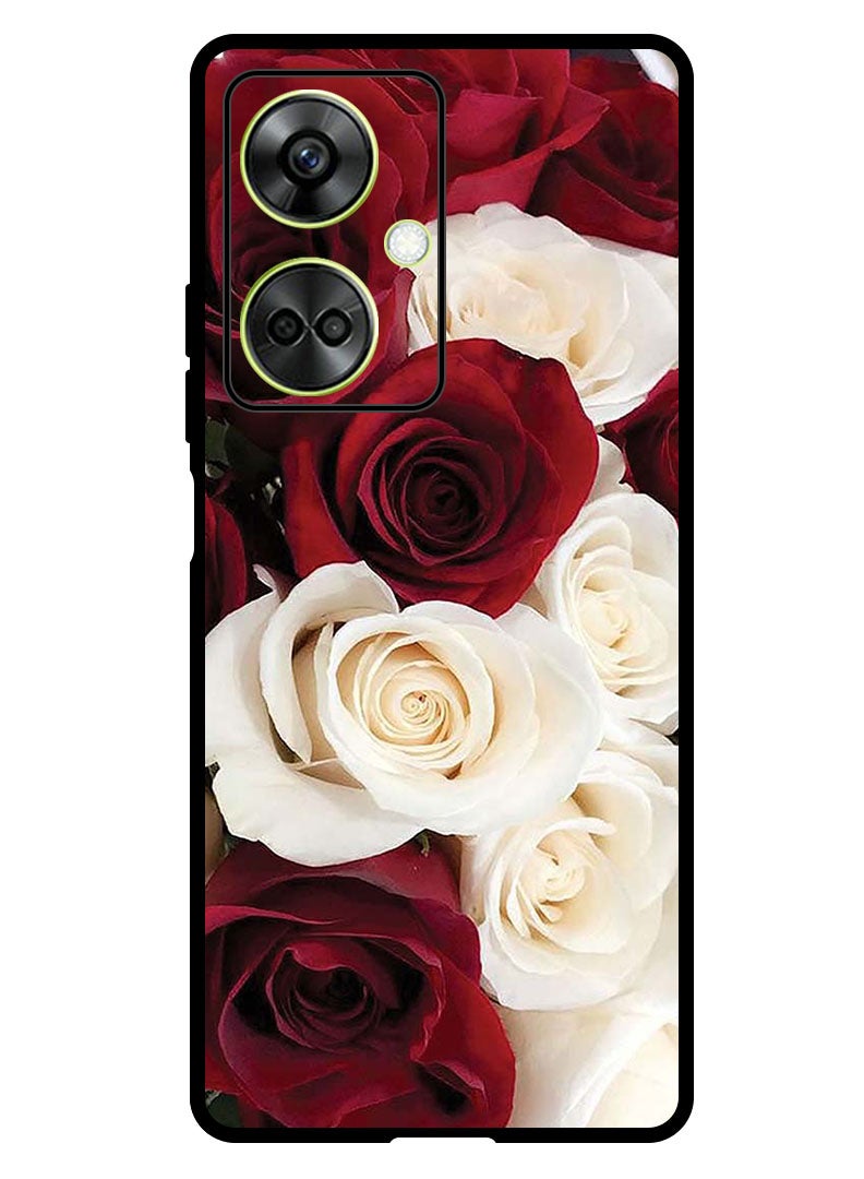 Theodor غطاء واقي مضاد للخدش ومقاوم للصدمات لهاتف OnePlus Nord CE 3 مزين بأزهار بيضاء وحمراء - Image 1