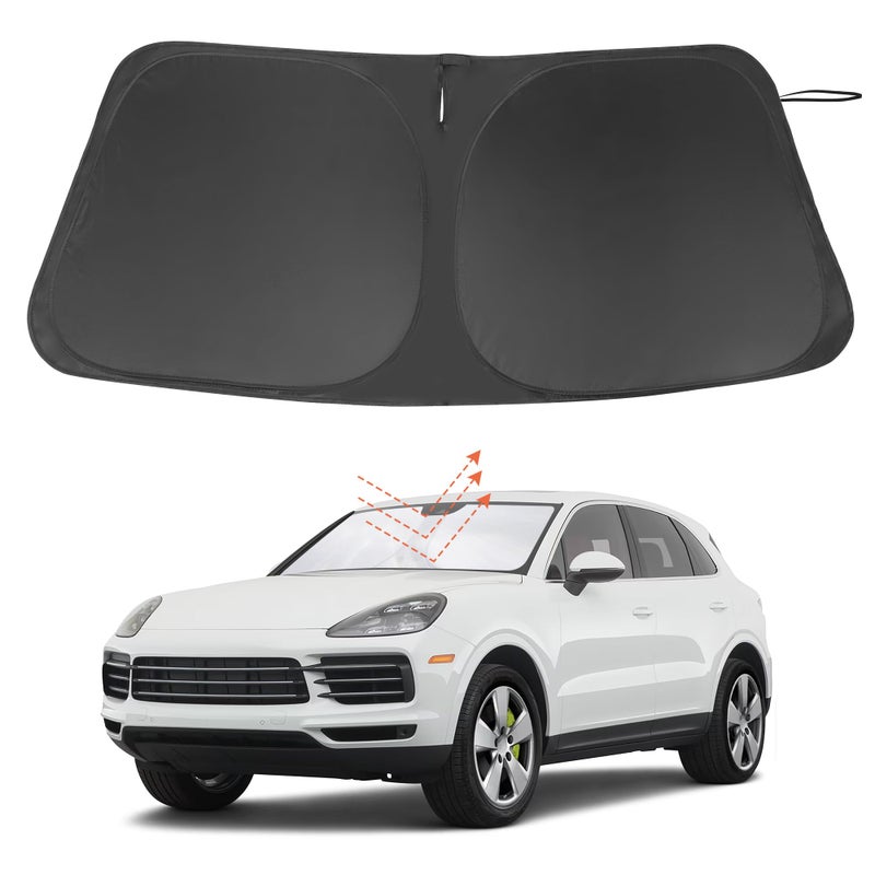 Windshield Sun Shade Custom Fit for 20192024 2025 Porsche Cayenne Accessories Foldable Sunshade Sun Blocker Protect Car from Sun Rays Heat Damage Keep Car Cooler