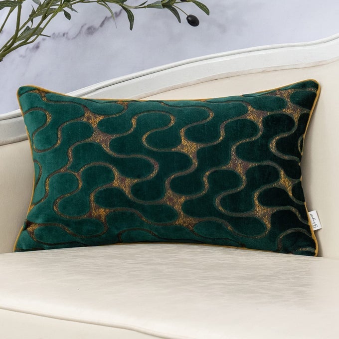GREEN THROW PILLOW COVER WAVY CUSHION COVER MODERN ZIPPERED RECTANGULAR PILLOWCASE FOR SOFA COUCH BEDROOM LIVING ROOM HOME 12X20 INCH