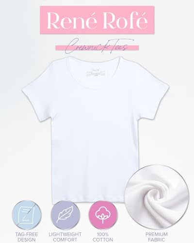 Rene Rofe Girls' Undershirt - 6 Pack Soft and Breathable No Show Crewneck Cotton Shirt - Basic Tee Shirts for Girls (2T-14), Size 4T, White - Image 2