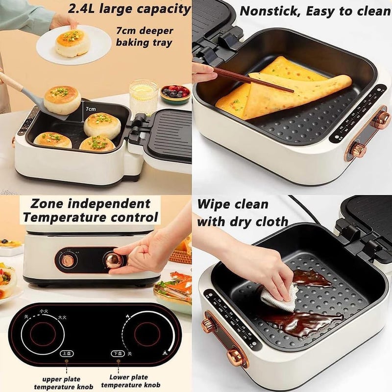 ZAMZIN Electric Grill & Hot Pot Cooker, Non-Stick Baking Tray & Hot Pot Cooker, Compact Pancake Maker, Easy Clean BBQ Grill, Versatile Kitchen Multi-Cooker, Kitchen Appliance, Easy to Clean - Image 2