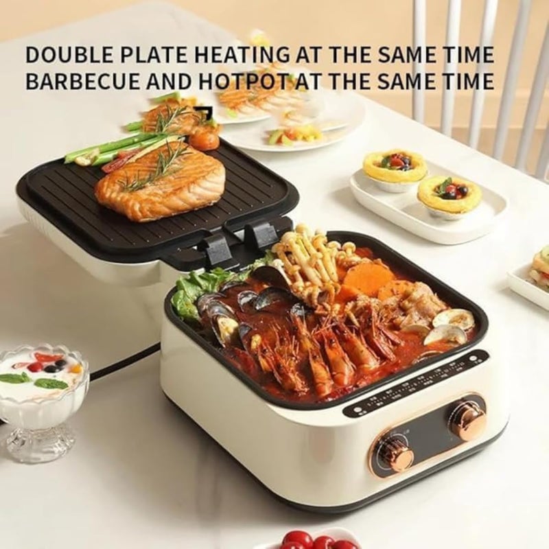 ZAMZIN Electric Grill & Hot Pot Cooker, Non-Stick Baking Tray & Hot Pot Cooker, Compact Pancake Maker, Easy Clean BBQ Grill, Versatile Kitchen Multi-Cooker, Kitchen Appliance, Easy to Clean - Image 4